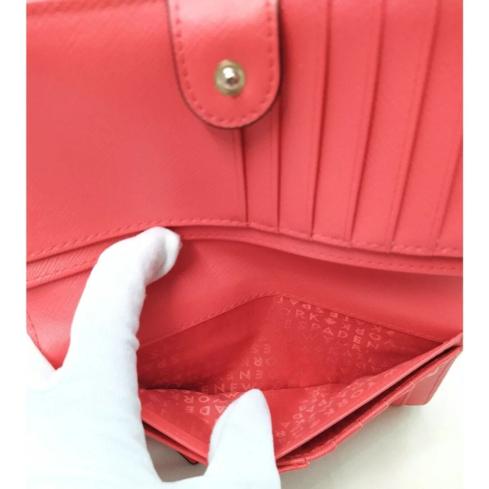 Kate Spade New York Red Crossgrain Leather Credit Card Bifild Long Wallet